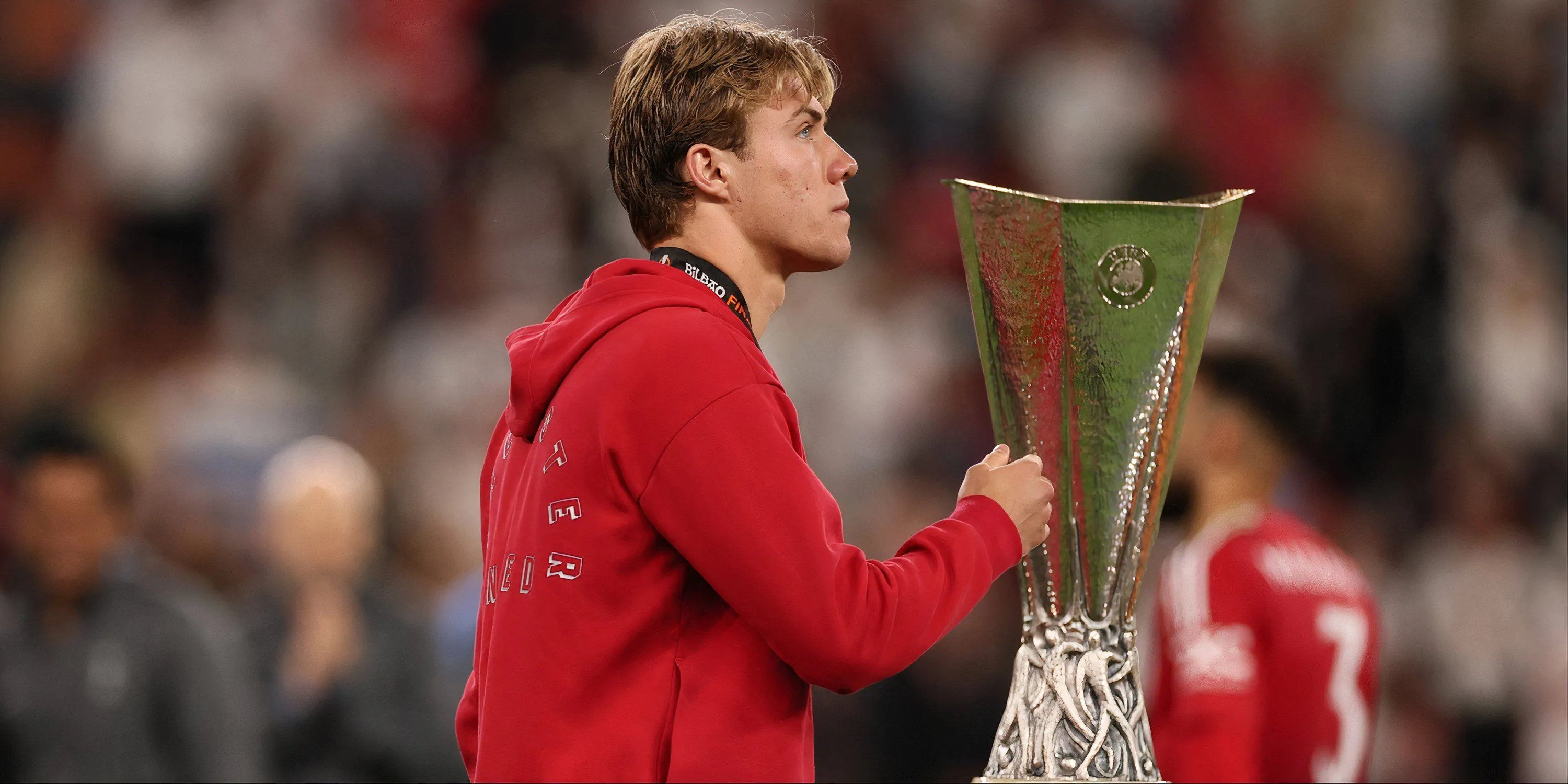 Tiền đạo Rasmus Hojlund của Manchester United thi đấu tại Europa League
