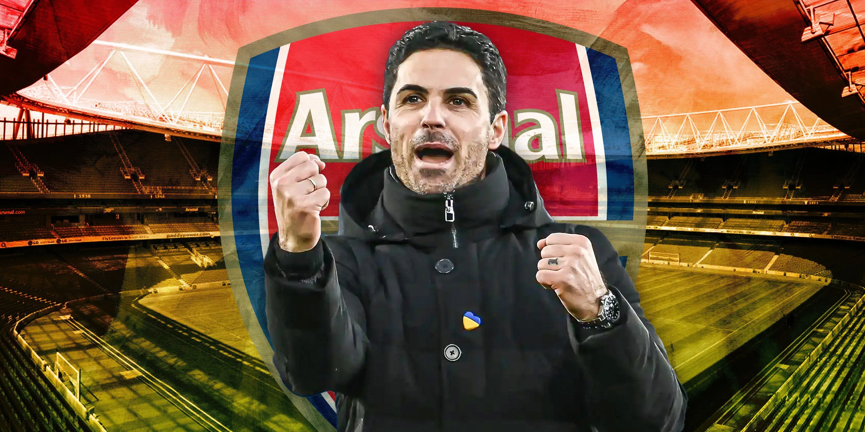 Huấn luyện viên Mikel Arteta của Arsenal ăn mừng cuồng nhiệt trước các cổ động viên Pháo Thủ tại Emirates Stadium