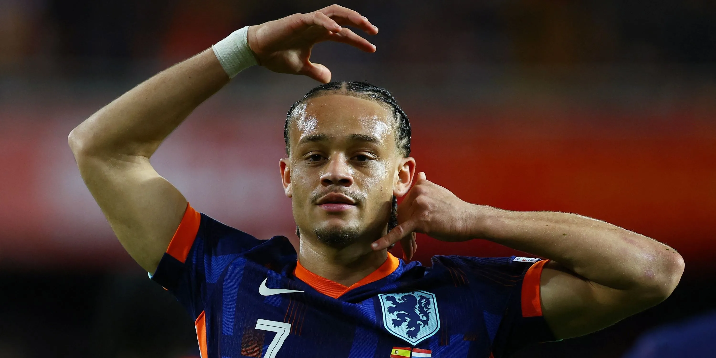 Xavi Simons ăn mừng bàn thắng cho đội tuyển Hà Lan, một mục tiêu chuyển nhượng tiềm năng của Arsenal